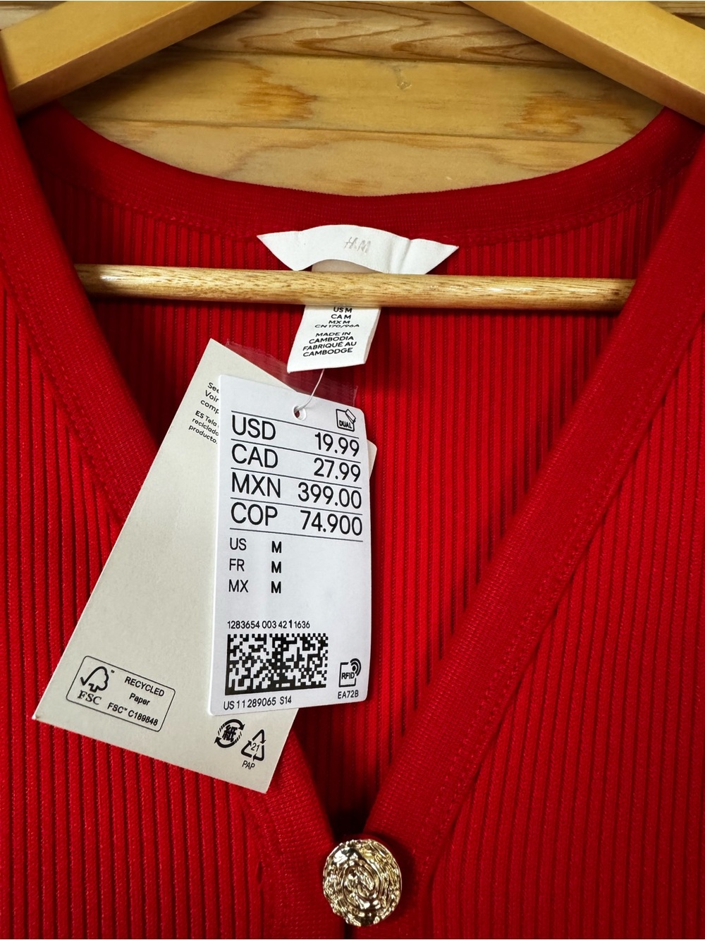 H&M Red Ribbed Sleeveless Button-Front Top - Picture 3 of 4